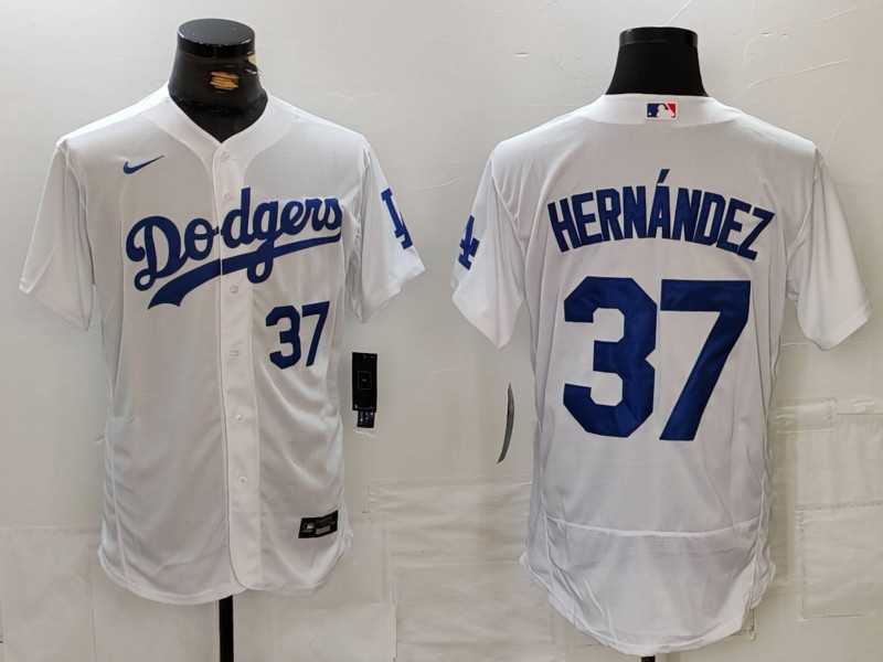 Mens Los Angeles Dodgers #37 Teoscar Hernandez Number White Flex Base Stitched Jerseys